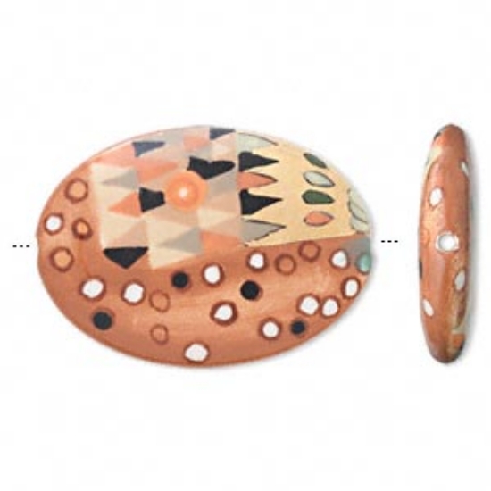 Picture of Porcelain Bead flat Oval 40x30x7mm Brown with 24Kt gold accents x1