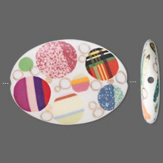 Picture of Porcelain Bead flat Oval 40x30x7mm White with 24Kt gold accents x1