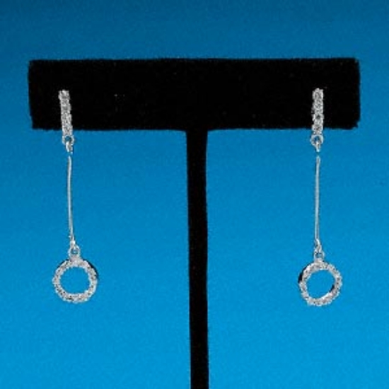 Picture of 925 Silver Earring with faceted cubic zirconia 44x9mm bar and loop design x2