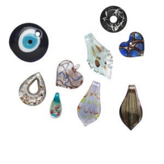 Picture of Focal mix, lampworked glass, multicolored, 27-60mm mixed shapes x3