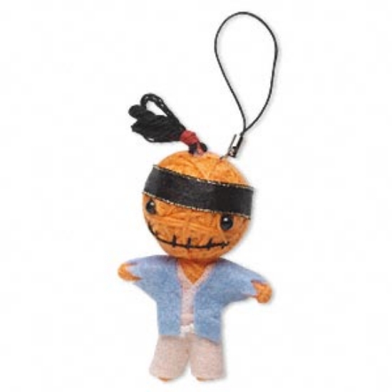 Picture of Zipper pull, cotton/steel/acrylic, multicolored, 2-7/8 inch samurai yarn person x1