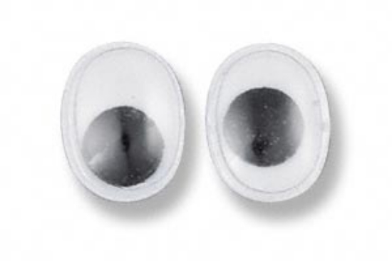 Picture of Embellishment, plastic, black and white, 10x8mm oval wiggle eyes. Sold per pkg of 10.
