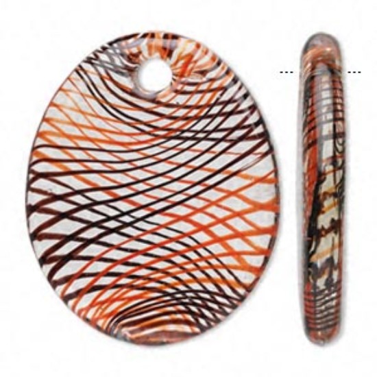 Изображение Lampworked Glass,focal  44x35mm oval. Orange/Purple x1