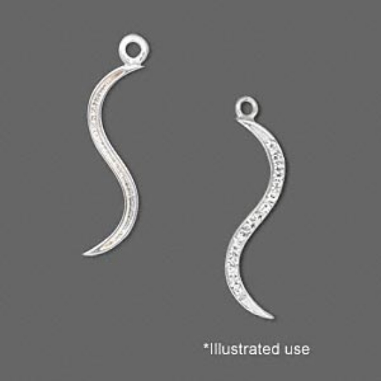Picture of Drop, imitation rhodium-finished "pewter" (zinc-based alloy), 23x7mm right- and left-facing S-shape. Sold per pair.