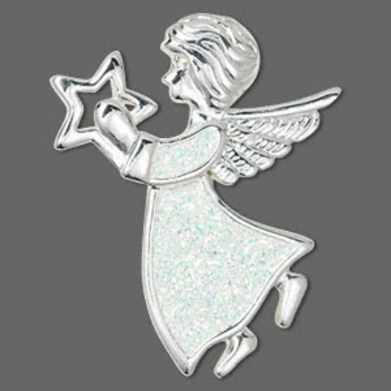 Picture of Brooch Angel  w/ Wings and open Star 51x41mm Enamel w/ glitter x1