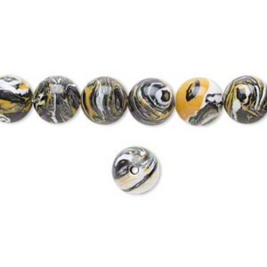 Picture of Bead resin black / white / dark yellow 8mm round x40cm