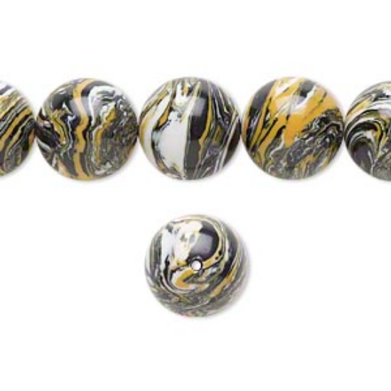 Picture of Bead resin 12mm black / white / dark yellow x4