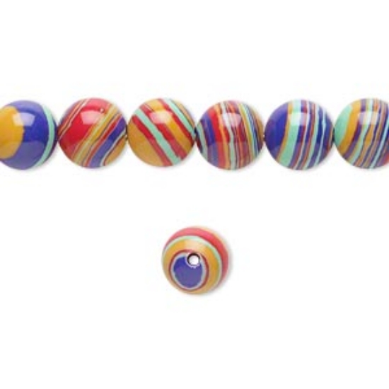 Picture of Resin Bead 8mm round with swirls multicolored x38cm