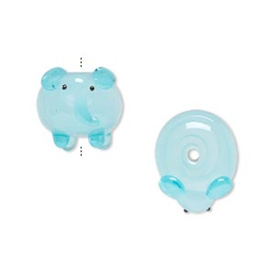 Image de Lampworked Glass bead 16x13mm Elephant Blue x1