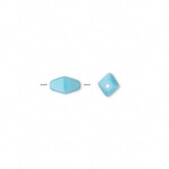 Picture of Bead, Preciosa Czech pressed glass, opaque turquoise blue, 8.5x4.5mm 4-sided double cone. Sold per 16-inch strand.