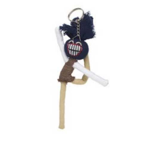 Picture of Key ring, cloth with steel ring and chain, blue/brown/white, 6x4-inch doll. Sold individually.