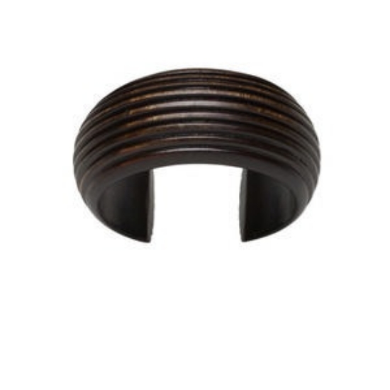 Picture of Bracelet, cuff, painted wood (coated), dark brown, 35mm wide with ribbed design, 67mm inside diameter. Sold individually.