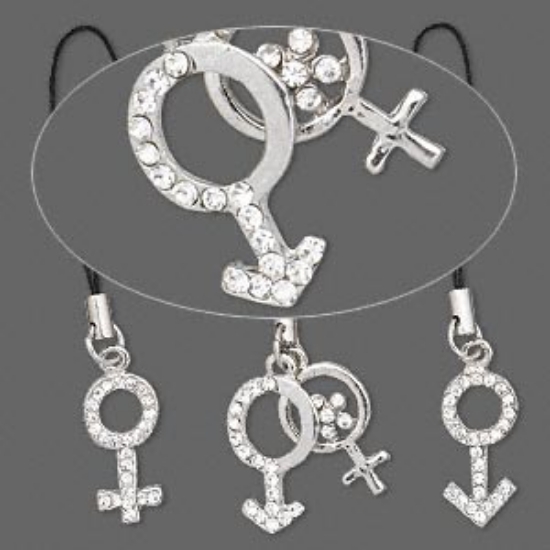 Picture of Zipper pull Egyptian rhinestones  Assorted Gender Symbols x3