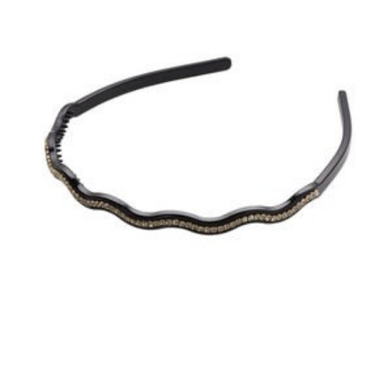 Picture of Hair band, plastic and glass rhinestone, clear and black, 6x5 inches. Sold individually.