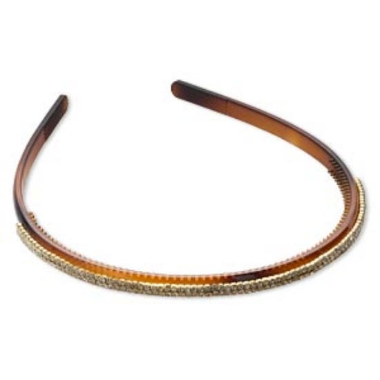 Picture of Hair band, plastic with Egyptian rhinestones, clear/brown. Sold individually.
