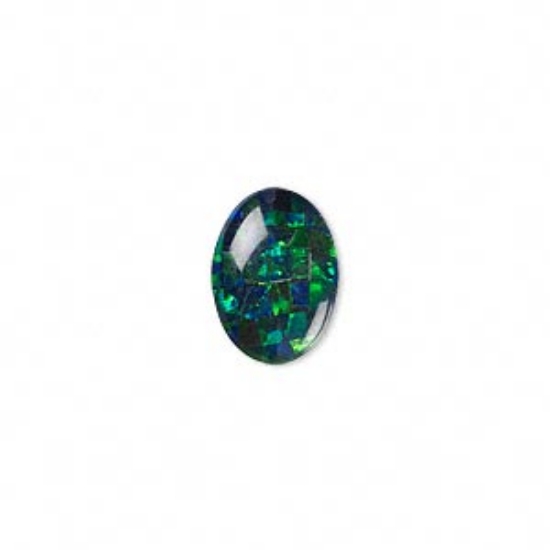 Picture of Cabochon Gilson opal (synthetic) mosaic black 14x10mm oval x1