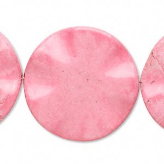 Picture of Chalk Turquoise 30mm Flat Wavy Round Pink x2