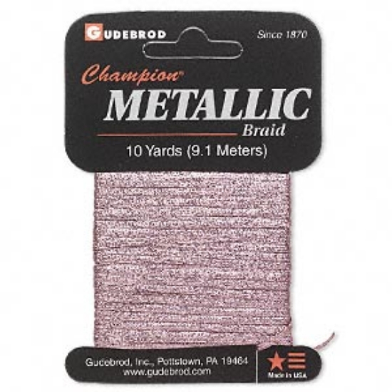 Picture of Thread, Gudebrod, Mylar, metallic pink, electra hologram braid, 13-18 thread count. Sold per 10-yard card.