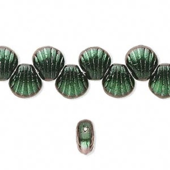 Image de Czech pressed glass bead 9mm Shell Metallic Green x38cm
