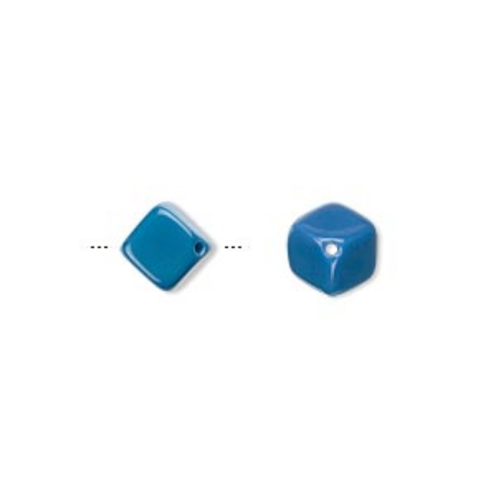 Picture of Bead, Preciosa Czech pressed glass, opaque blue, 8.5x6.5mm dice. Sold per pkg of 10.