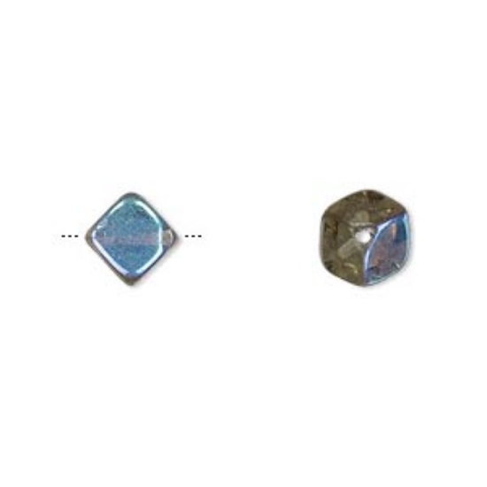 Picture of Bead, Preciosa Czech pressed glass, smoke AB, 8.5x6.5mm dice.