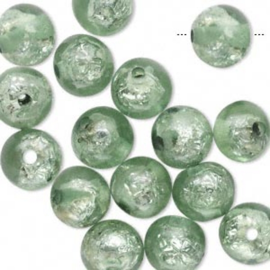 Picture of Resin Bead Round 10mm Silver-Color Foil Green x16