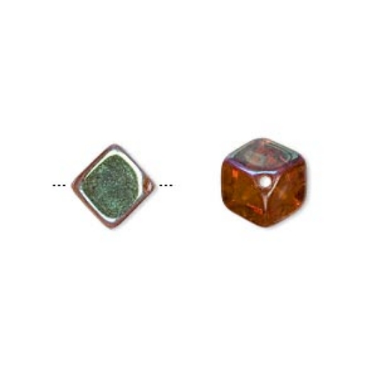Picture of Bead, Preciosa Czech pressed glass, honey AB, 10x8mm dice. Sold per pkg of 50.