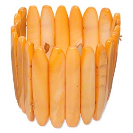 Picture of Mother-of-Pearl Shell  Stretch Bracelet 44x8mm double-drilled rounded flat rectangle 17,8cm x1