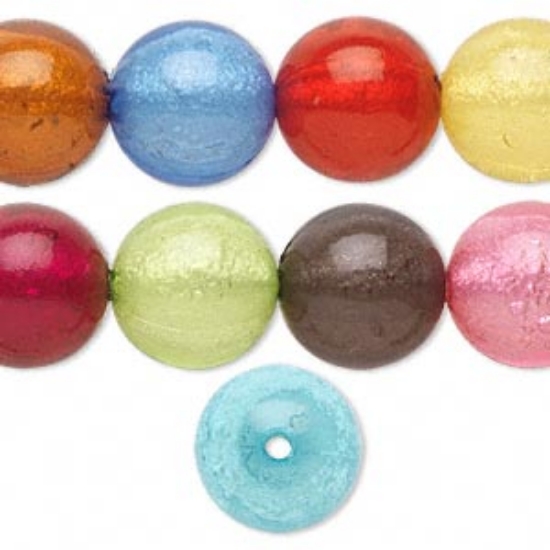 Picture of Bead, acrylic, assorted colors with silver-colored foil, 16mm round x26
