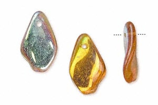 Afbeeldingen van Bead, Preciosa Czech pressed glass, honey AB, 17.5x10.5mm twist drop x10
