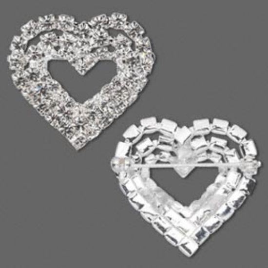 Picture of Brooch Triple Heart  31x30mm  w/ rhinestones Silver Tone x1