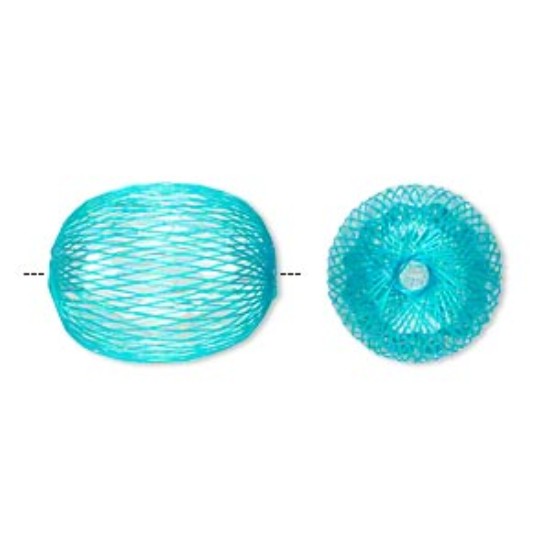 Изображение Bead, acrylic and nylon, clear with light blue netting, 27x22mm faceted oval. Sold per pkg of 2.