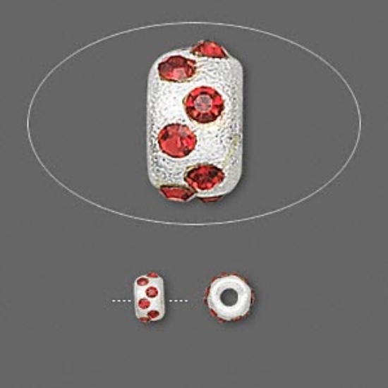 Picture of Bead, sterling silver and glass rhinestone, ruby red, 5mm satin rondelle. Sold individually.