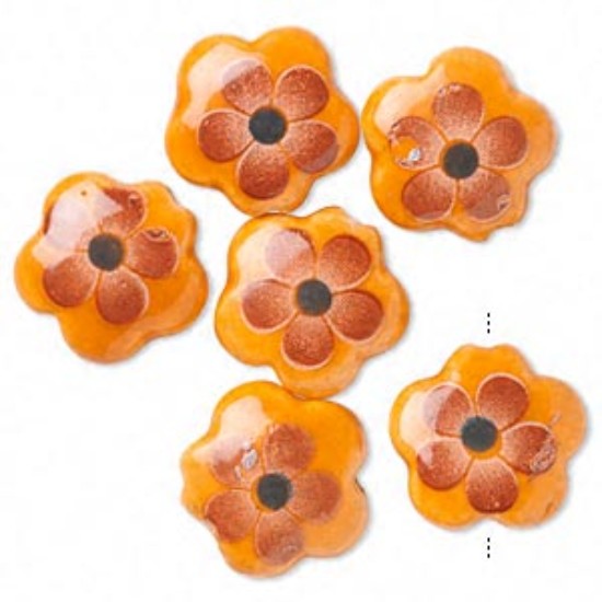 Picture of Porcelain Bead Flower 15mm w/ 2-2.5mm hole Orange/Red x6
