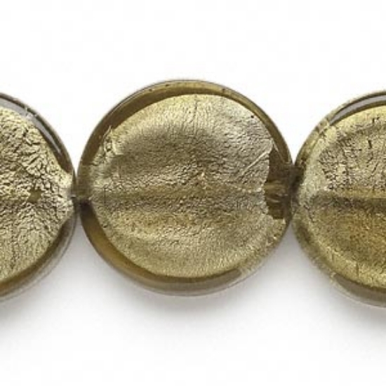 Picture of Lampworked Glass Silver-Colored Foil 25mm flat round Dark Olive x15