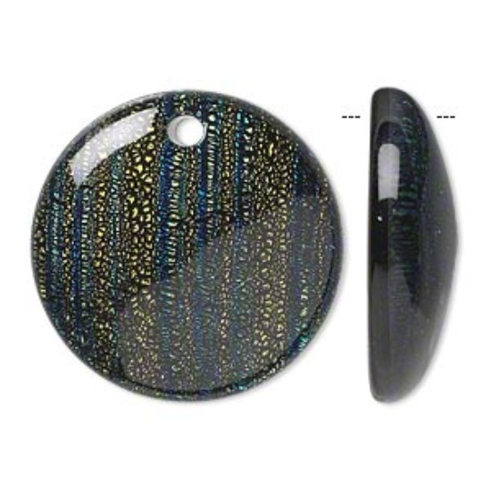 Bild von Dichroic Glass Drop 28mm round  Blue and Green x1
