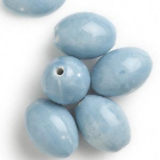 Picture of Bead, porcelain, sky blue, 32x23mm-33x24mm oval x6