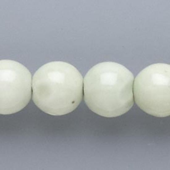 Picture of Bead, porcelain, light green, 13-14mm round. Sold per 16-inch strand.