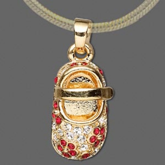 Picture of Pendant Baby Shoe 18x10 mm w/ Swarovski Crystals Gold Plate x1