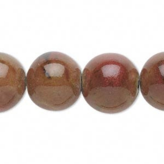Picture of Bead, ceramic, red and yellow, 14mm round x38cm