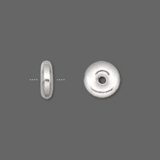 Picture of Bead, sterling silver, brushed finish, 10x3mm rondelle. Sold per pkg of 2.