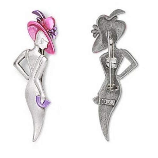 Picture of Brooch /Hair Clip Standing Lady w/ Hat 58mm w/ Swarovski Crystals x1