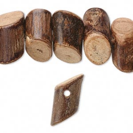 Picture of Bead, banghaw wood (natural), 6x16mm - 10x24mm cylinder slide-cut, side-drilled x38cm