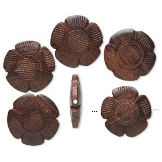 Picture of Rosewood  carved flower 28mm Natural x1