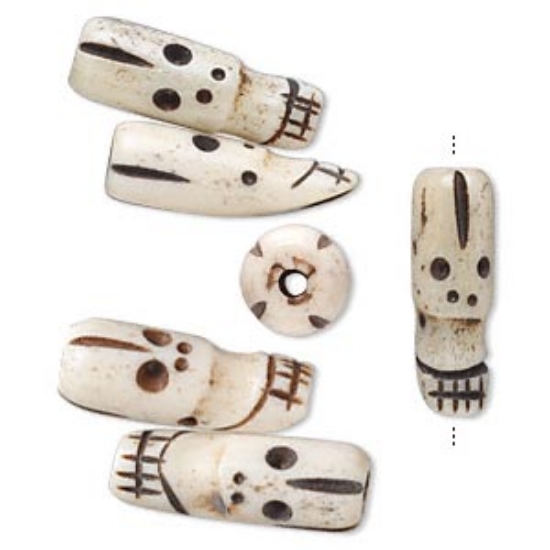 Picture of Bone Bead (dyed) Skull 22x8mm Antiqued Whtie x1