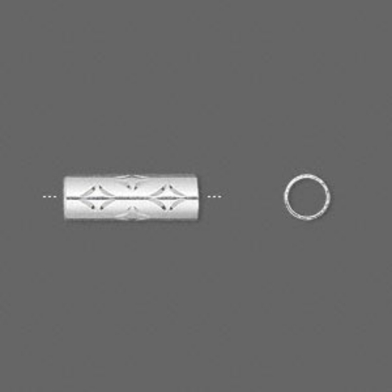 Picture of Bead, sterling silver, 15x5mm diamond pattern tube x1