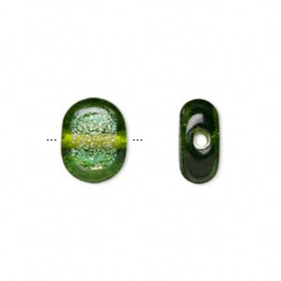 Bild von Dichroic Glass Bead 13x10x6mm flat oval Green x2