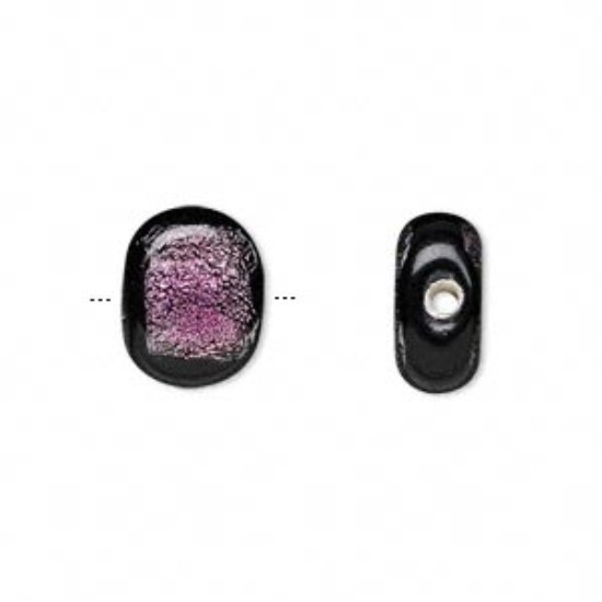 Bild von Dichroic Glass Bead 14x10x6mm flat oval Pink and Black x2
