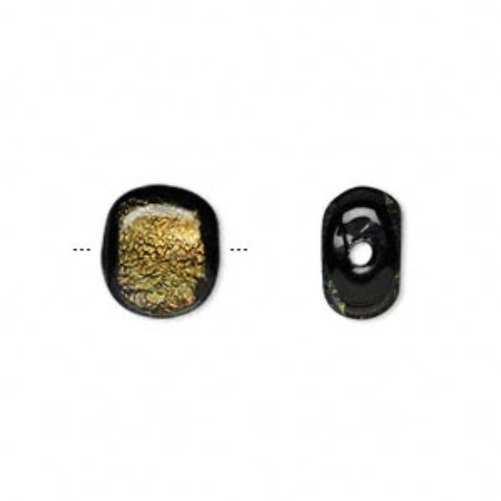 Bild von Dichroic Glass bead 12x10x7mm flat oval Rust and Black x2