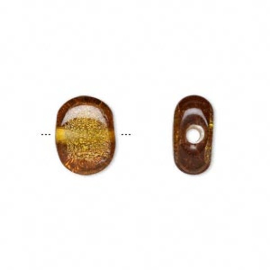 Bild von Dichroic Glass Bead 13x10x7mm flat oval Rust and Yellow x2